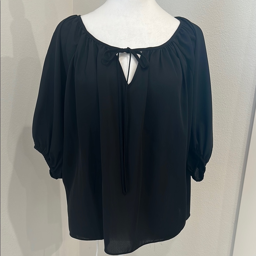 INC International Concepts Black Blouse with Tie Detail